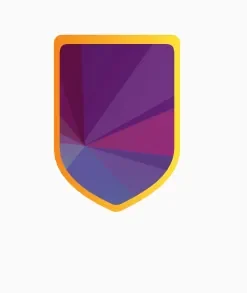Purple and orange shield logo illustration