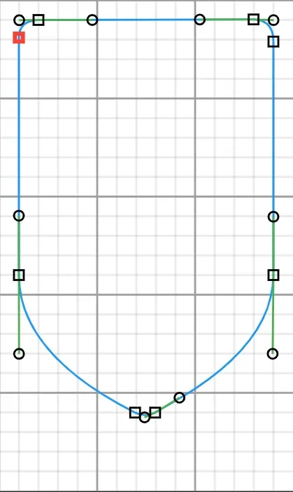 Shield shape drawn in an online shape editor with its control points